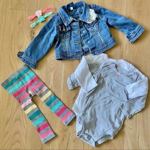 OshGosh Denim jacket w/onesies, leggings & headbands💚